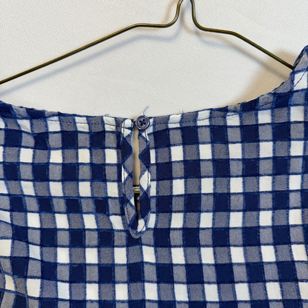Blue White Gingham Cottagecore Puff Sleeve Blouse Top Large Oversized or XL - Picture 4 of 10